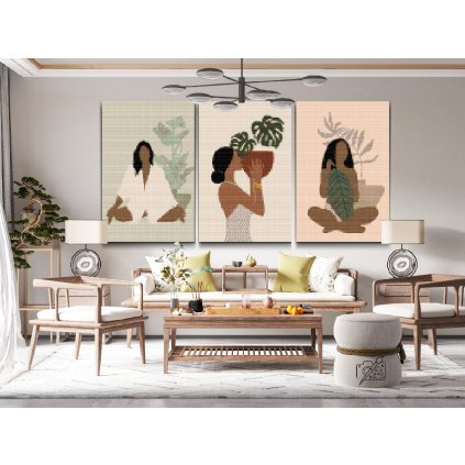 Pintura de diamante - Mujeres con estilo boho (juego de 3 piezas)