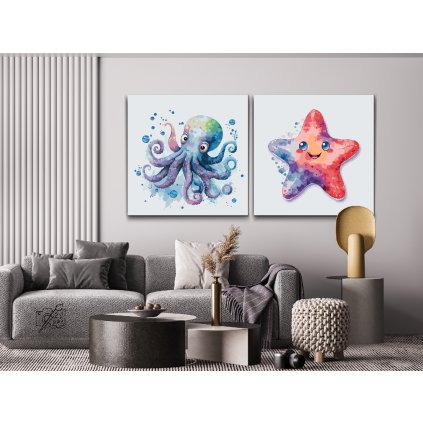 Pintura por números - Criaturas marinas felices (juego de 2 piezas)