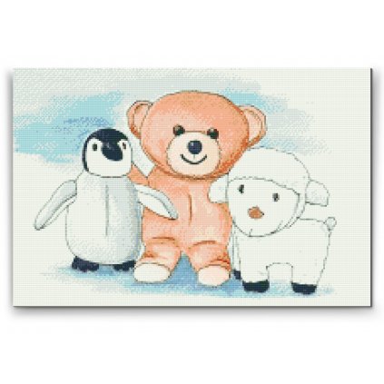Pintura de diamante - Pingüino, oso de peluche y oveja