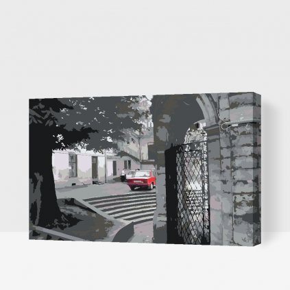 Pintura por números - Coche rojo en un callejón gris