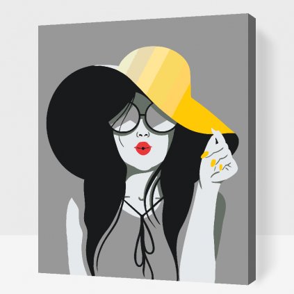 Pintura por números - Mujer con sombrero amarillo