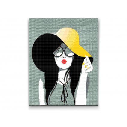 Pintura de diamante - Mujer con sombrero amarillo