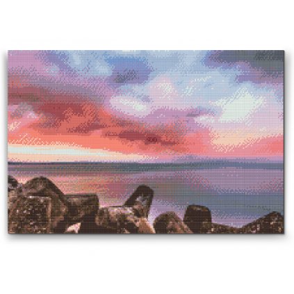 Pintura de diamante - Puesta de sol roja sobre el mar