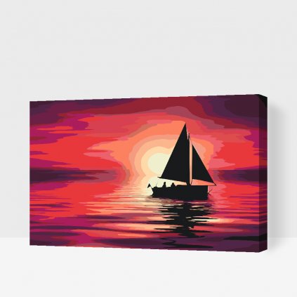 Pintura por números - Barco en la puesta de sol