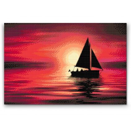 Pintura de diamante - Barco en la puesta de sol