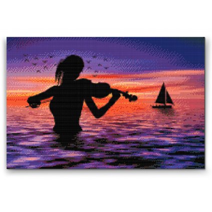 Pintura de diamante - Violinista en el mar