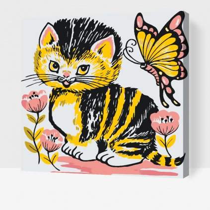 Pintura por números - Gato con mariposa