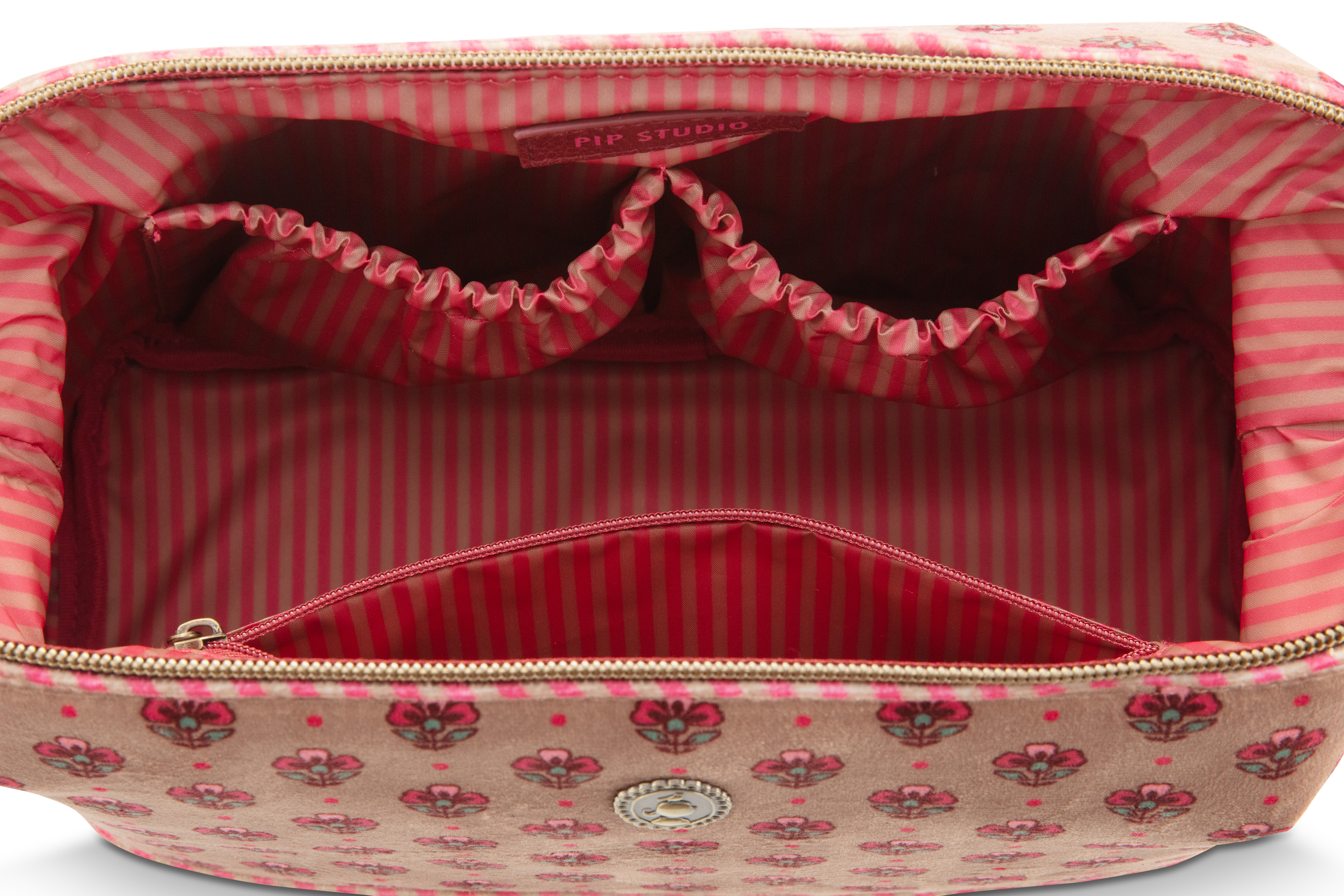 Pip Studio kosmetická taška Cooper Jaipur Flower, růžová pohled dovnitř na omyvatelnou pošívku