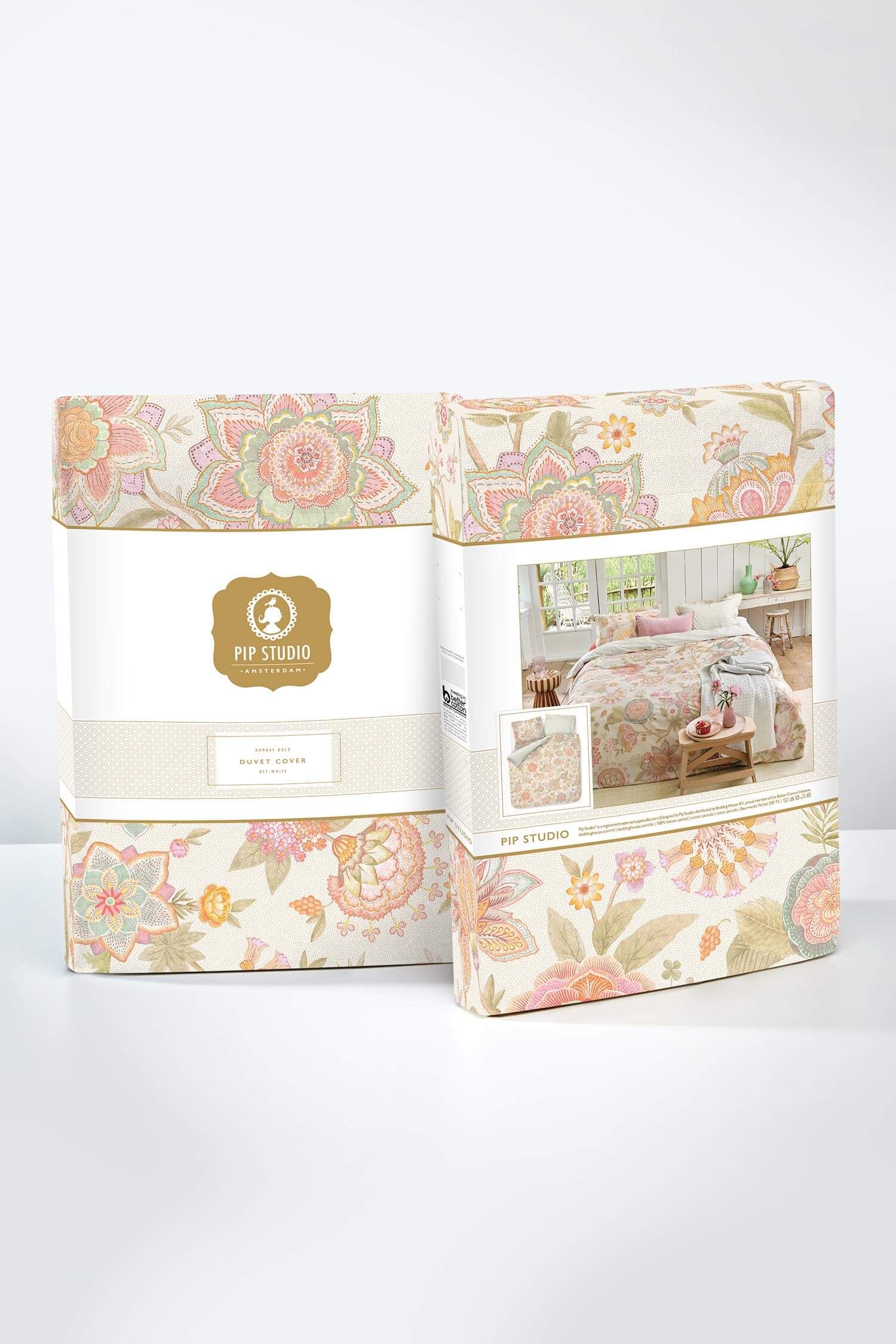 Pip Studio perkálové povlečení Bombay Bold bílé v látkové tašce