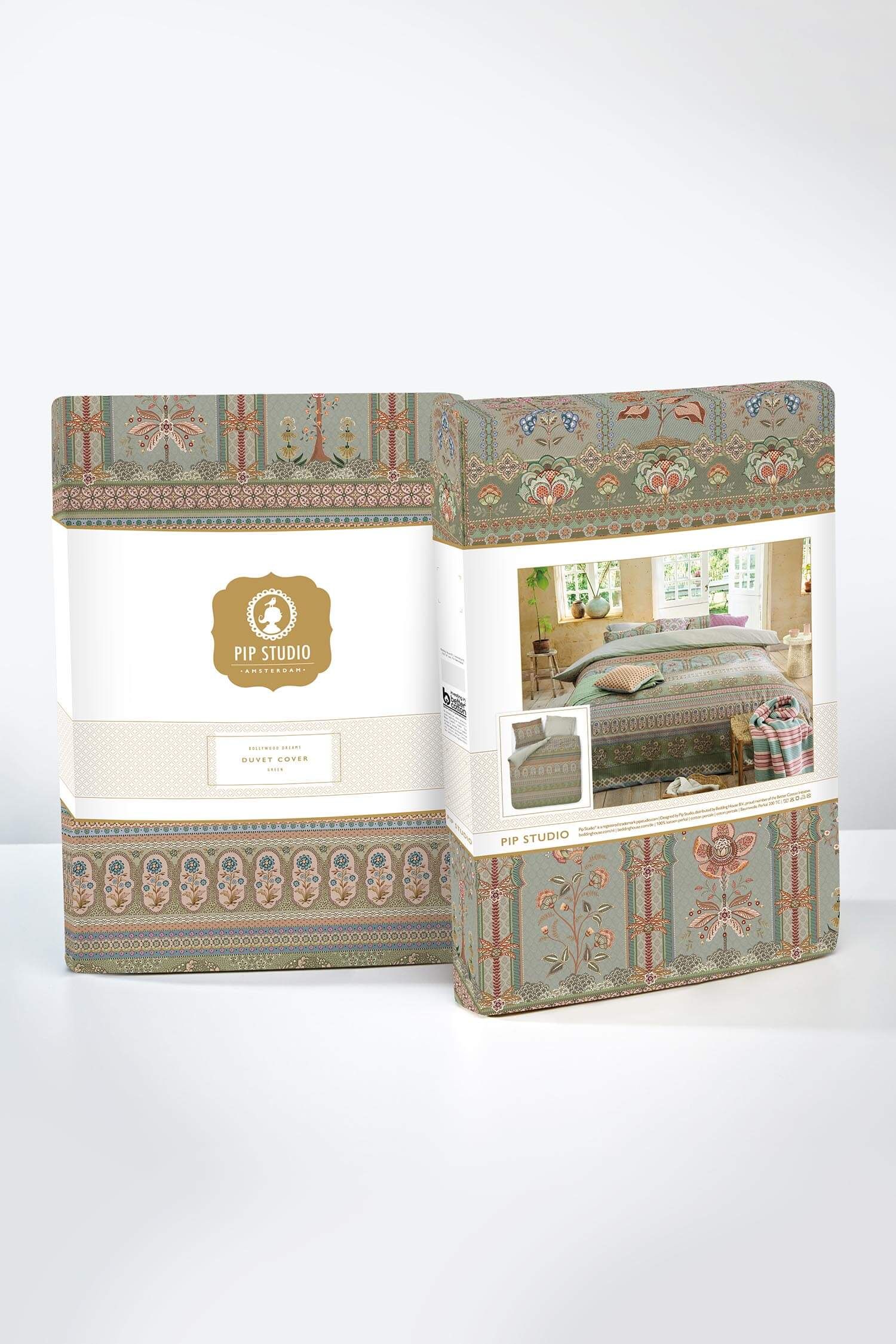 Pip Studio perkálové povlečení Bollywood Dreams zelené balené v látkové tašce jako dárek