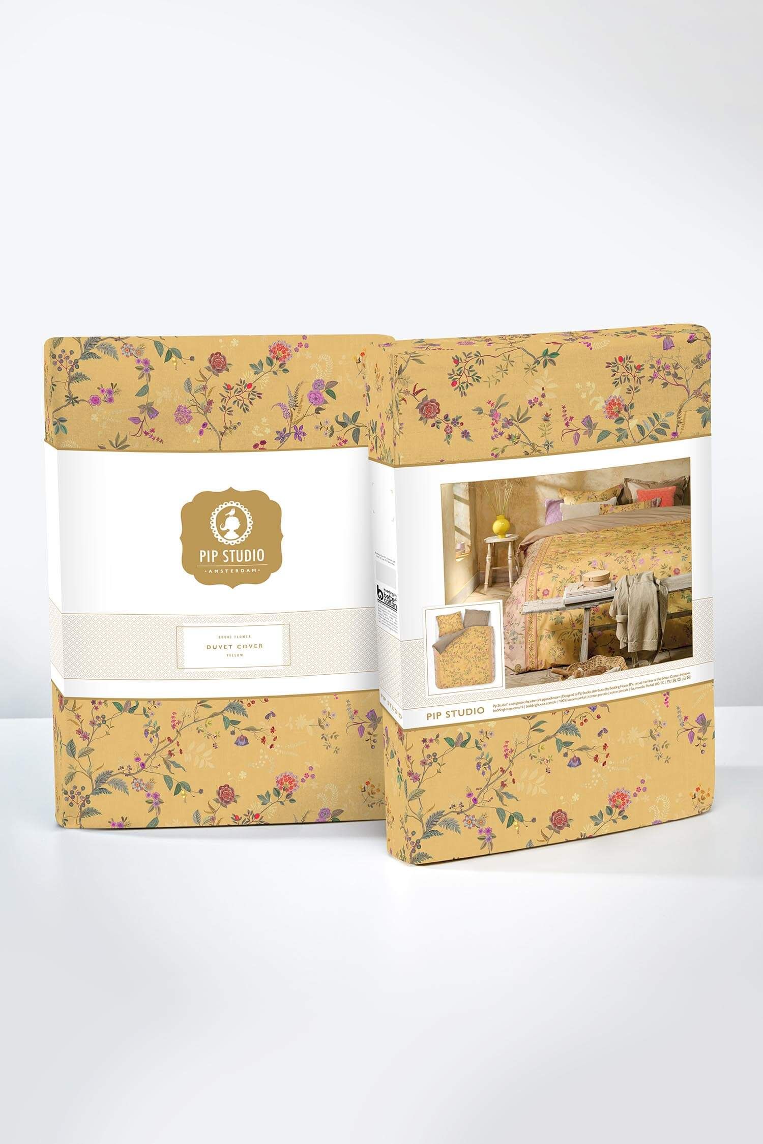 Pip Studio perkálové povlečení Bodhi Flower žluté balené v látkové tašce jako dárek