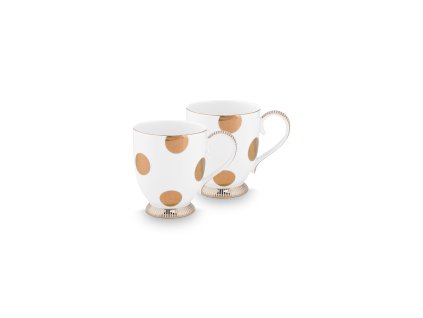 Pip Studio Dot Delight White - Gold sada 2ks hrnků 380ml, bílo-zlatá