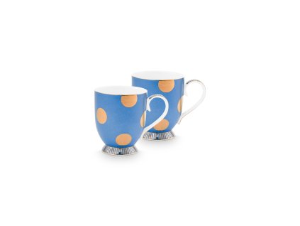 Pip Studio Dot Delight Light Blue - Gold sada 2ks hrnků 380ml, světlé modrá -zlatá