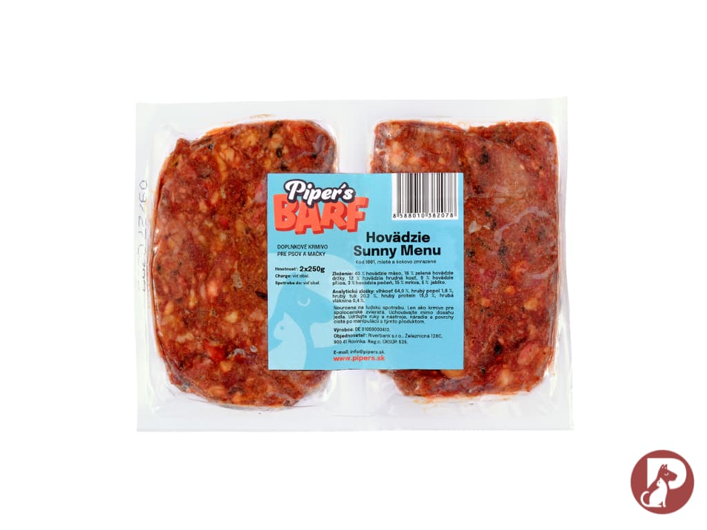 Hotové vákuovo balené BARF menu Piper's BARF Hovädzie Sunny Menu