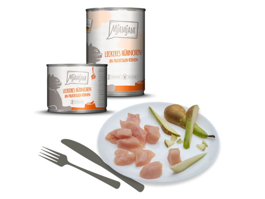MjAMjAM – kuracie mäso s hruškou, mokré krmivo pre mačky bez karagénanu