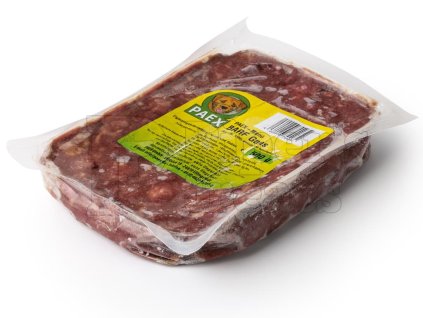 PAEX Husacie BARF Menu 500 g – mrazená kompletná zmes z husacích krkov, sŕdc, žalúdkov, kostí, mrkvy, ovocia a ľanového oleja pre psov a mačky