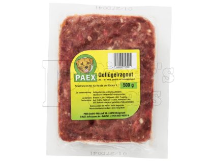 PAEX Hydinové ragú pre psov a mačky – zmes kuracích a morčacích sŕdc a žalúdkov, 500 g mrazené balenie, bohaté na bielkoviny a ideálne pre citlivé trávenie