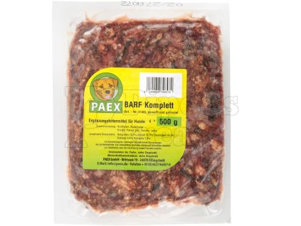 PAEX Hovädzie kompletné Menu s lososom 500 g – mrazená BARF zmes s hovädzím mäsom, lososom a zeleninou pre zdravú výživu psov