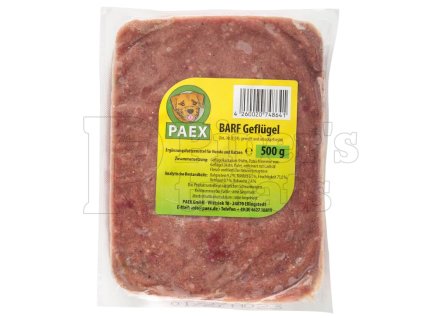 Hydinový BARF mix PAEX 500 g – mletý skelet a droby z kurčaťa a moriaka s lososovým olejom, doplnkové krmivo pre psov a mačky bez obilnín  a umelých prísad