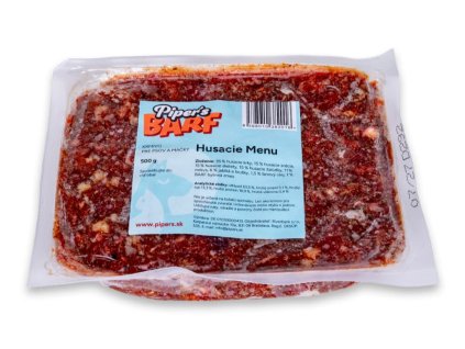 Husacie BARF Menu Piper’s 500 g – kompletné mrazené krmivo pre psov a mačky všetkých plemien, bohaté na bielkoviny, tuky a prírodné živiny