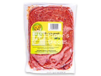 PAEX BIO Kuracie mleté 500 g – prírodné BARF krmivo z ekologického chovu, ideálne pre zdravé kŕmenie psov a mačiek.