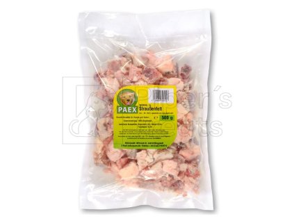 PAEX – Mrazené kocky z pštrosieho tuku (Straußenfett). Doplnkový zdroj energie pre BARF diétu psov a mačiek. Balenie 500g.