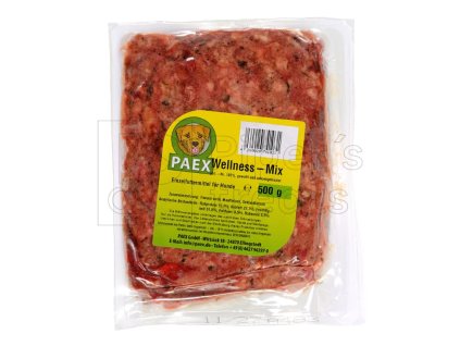 PAEX Wellness Mix (500 g). Mrazené jednotlivé BARF krmivo pre psov s obsahom hovädzích praných držiek, líčok a mäsa z krku