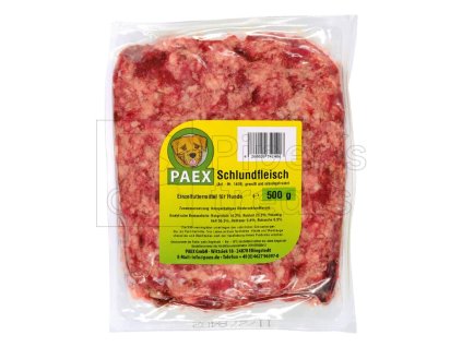 PAEX – Mleté Hovädzie z krku (Schlundfleisch), mrazené BARF samostatné krmivo pre psov. Balenie 500g