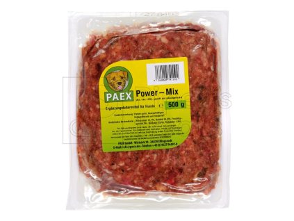 PAEX Power Mix (500 g). Mrazené doplnkové BARF krmivo pre psov s obsahom hovädzích držiek, chrupaviek a mäsa z krku
