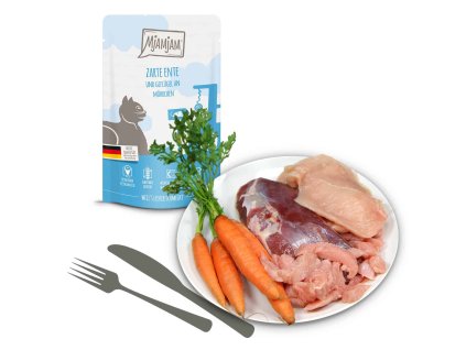 MjAMjAM – kačacie mäso s mrkvou, bezobilninové mokré krmivo pre mačky