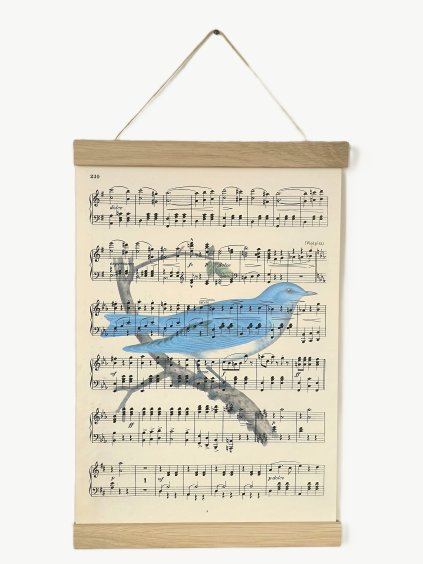 Tisk na starém notovém papíře MODRÝ PĚVEC