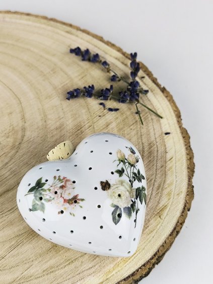 Voňavé porcelánové srdíčko plněné levandulí Žluté růže