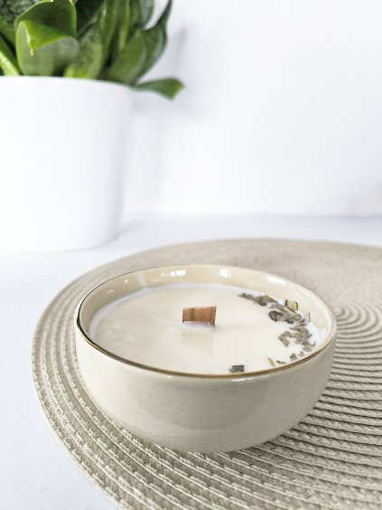 Keramická svíčka EUKALYPTUS béžová miska