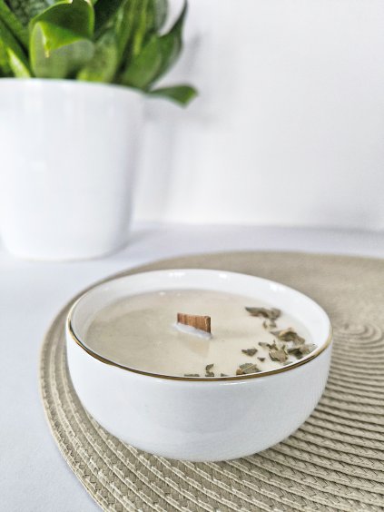 Keramická svíčka EUKALYPTUS bílá miska