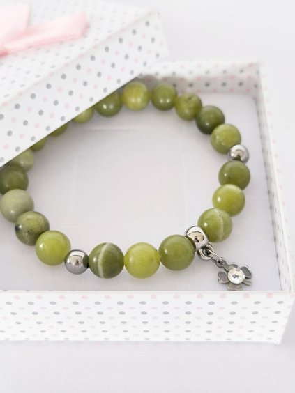 Náramek PRO ŠTĚSTÍ Čtyřlístek jadeit