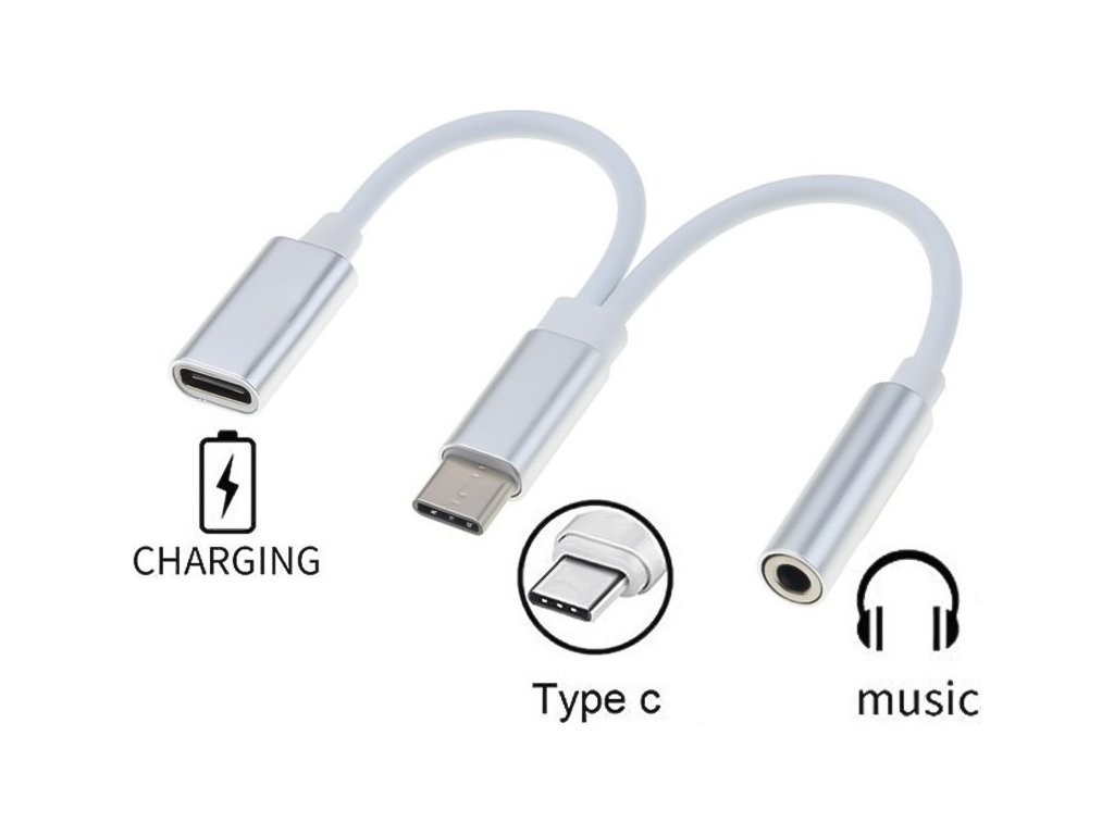 PremiumCord Převodník USB-C na audio konektor jack 3,5mm female + USB typ C konektor pro nabíjení
