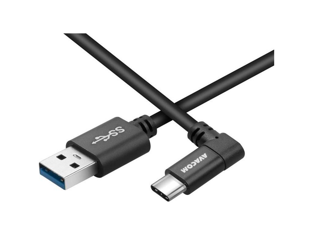 AVACOM datový a nabíjecí kabel USB - USB Type-C, 100cm, konektor v úhlu 90°, černý
