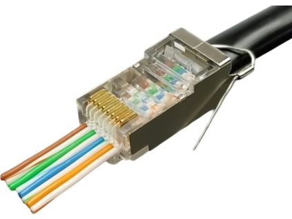 Conexpro průchozí konektor RJ45 FTP, CAT5E, zemnící PIN, Wire Cross
