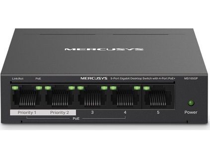TP-Link Mercusys MS105GP Switch 5-Port, 4× Gigabit PoE+, 1× GLAN, 802.3af/at, 65 W