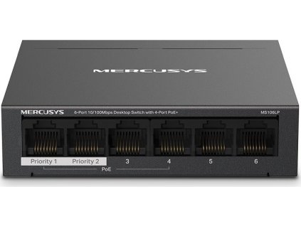 TP-Link Mercusys MS106LP Switch 6-Port, 4x 10/100 Mbps PoE+, 2x LAN, 802.3af/at, 40 W