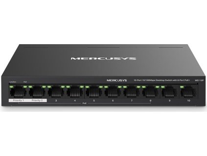 TP-Link Mercusys MS110P Switch 10-Port, 8x 10/100 Mbps PoE+, 2x LAN, 802.3af/at, 65 W