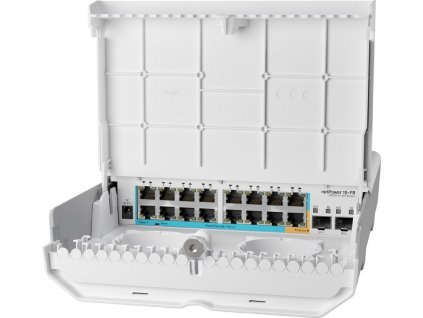 MikroTik netPower 15FR, 15x FE PoE in, 1x FE PoE out, 2x SFP, L5, venkovní