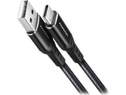 AXAGON datový a nabíjecí kabel USB-A na USB-C / USB2.0 / 3A / opletený / 2m / černý