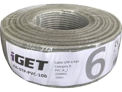 Instalační kabel iGET CAT6 UTP PVC Eca 100m/box, kabel drát, s třídou reakce na oheň Eca