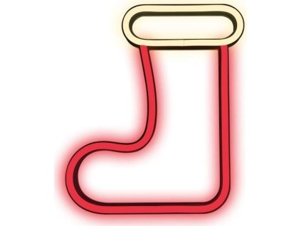 Dekorativní LED neon Vánoční ponožka červeno bílá