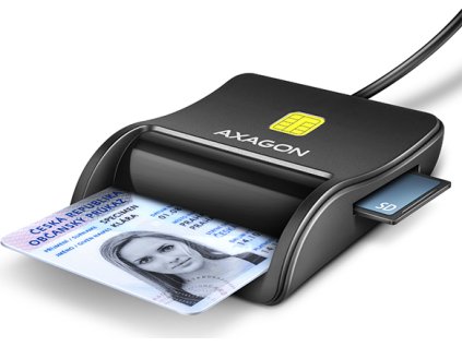 AXAGON CRE-SM3SD, USB-A FlatReader čtečka Smart card (eObčanka) + SD/microSD/SIM, kabel 1.3 m