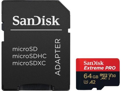 SanDisk Extreme PRO microSDXC 64GB / A2 C10 V30 UHS-I U3 / 200MB/s & 90MB/s / SD Adaptér + 2 years RescuePRO