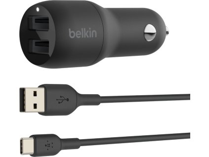 BELKIN Dual USB-A auto nabíječka 24W + USB-C kabel