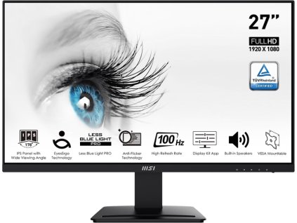 MSI PRO MP273A/ 27"/ IPS/ 1920x1080/ 1ms/ 100Hz/ 1000:1/ 250cd/m2 / HDMI/ DP/ VGA/ VESA/ černý