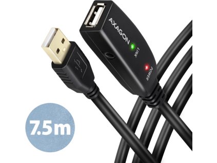 AXAGON ADR-207, USB 2.0 A-M -> A-F aktivní prodlužovací / repeater kabel, 7.5m